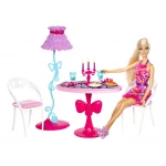 Barbie Glam Dining Room Furniture and Doll Set - باربي