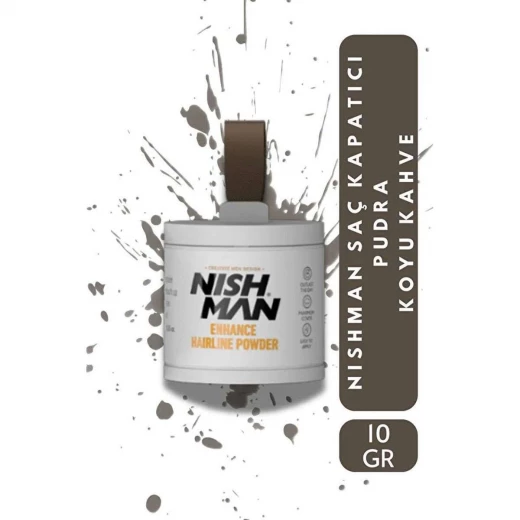Nish Man Hair Concealer Powder Dark Brown 10g, Gray Hair Coverage Nish Man Hair Concealer Powder Dark Brown 10g, Gray Hair Coverage