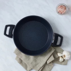 Karaca BioDiamond Shallow Stock Pot 20cm Black Antibacterial Handle Cookware