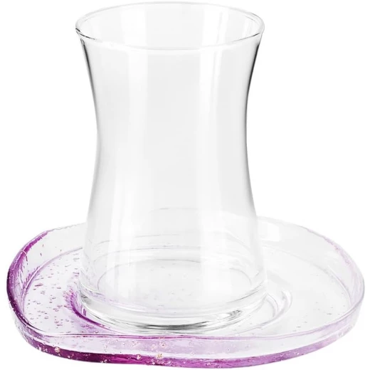 Karaca Petunya 6 Person Tea Set, Elegant Purple Glass Tea Cups and Plates - karaca - Image 2