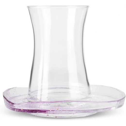 Karaca Petunya 6 Person Tea Set, Elegant Purple Glass Tea Cups and Plates - karaca - Image 3