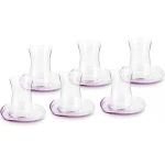 Karaca Petunya 6 Person Tea Set, Elegant Purple Glass Tea Cups and Plates - karaca