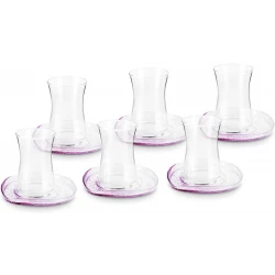Karaca Petunya 6 Person Tea Set, Elegant Purple Glass Tea Cups and Plates