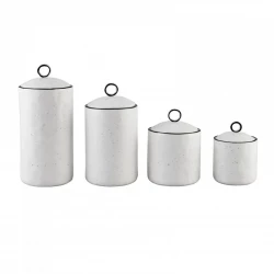 Karaca Lina Porcelain Spice Jar Set 4 Piece White Kitchen Storage Solution with Airtight Lids for Freshness and Organization. Includes a Stylish Rack for Countertop Display.