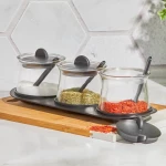 طقم توابل كاراجا سيرينا 7 قطع - منظم مطبخ أسود - كراجا