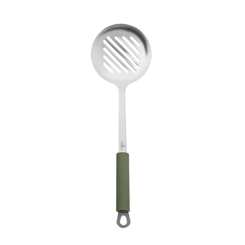 Karaca Lana Green Perforated Ladle Kitchen Utensil with Heat Resistant Silicone Head for Cooking and Serving Soups, Stews, Sauces. Ergonomic Handle Design. 12 Inch Length - karaca
