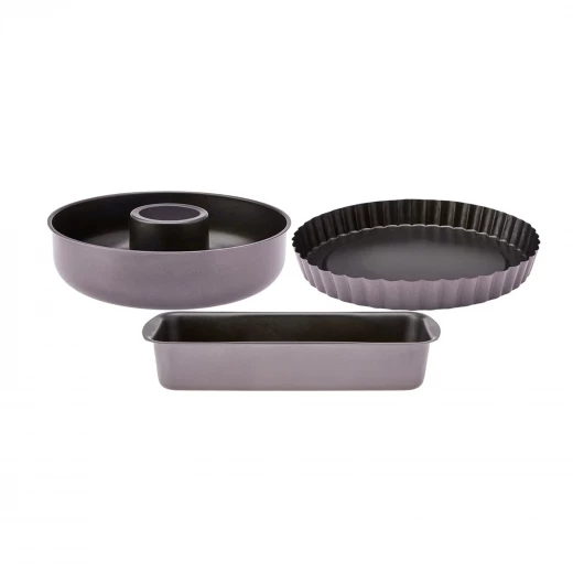 Karaca Roxy 3 Piece Cake Pan Set Black Non Stick Baking Mold for Cakes and Desserts with 3 Different Sizes Durable and Easy to Clean Oven Safe Baking Essentials