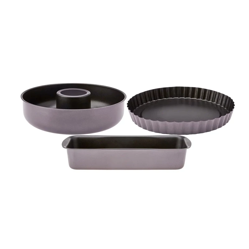 Karaca Roxy 3 Piece Cake Pan Set Black Non Stick Baking Mold for Cakes and Desserts with 3 Different Sizes Durable and Easy to Clean Oven Safe Baking Essentials - karaca