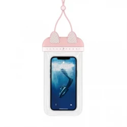 WIWU Kitty Waterproof Bag for Phones Up to 7 Inch Pink Touchscreen Compatible