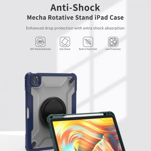 حافظة واقية لجهاز iPad من وي وو Mecha مقاس 10.2/10.5 بوصة، حامل دوار مقاوم للصدمات، أسود - وي وُو - Image 7
