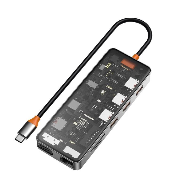 محور وي وو CB011 Cyber 11 في 1 من النوع C: HDMI و VGA و USB و SD Card و RJ45 - وي وُو