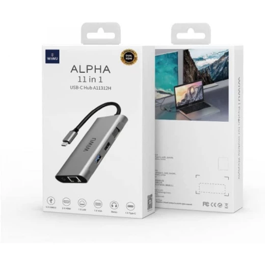 محول WIWU Alpha 11 في 1 USB-C A11312H - 4K HDMI، USB 3.0، إيثرنت، قارئ بطاقات SD/TF محول WIWU Alpha 11 في 1 USB-C A11312H - 4K HDMI، USB 3.0، إيثرنت، قارئ بطاقات SD/TF