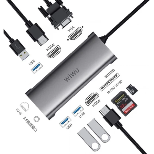 محول WIWU Alpha 11 في 1 USB-C A11312H - 4K HDMI، USB 3.0، إيثرنت، قارئ بطاقات SD/TF - وي وُو - Image 2