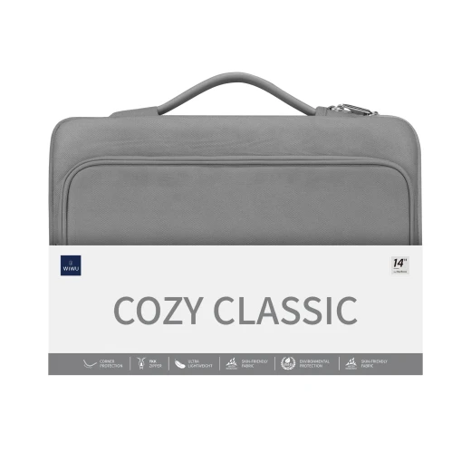 حقيبة لابتوب WiWU Cozy Classic مقاس 14 بوصة، لون رمادي، تصميم كلاسيكي أنيق وخفيف، حماية عملية ومناسبة للاستخدام اليومي والعمل والدراسة - وي وُو - Image 3