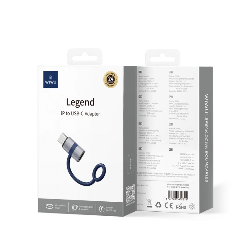 Wiwu Wi-C052 Lightning to Type-C OTG Adapter - Grey - Fast Data Transfer - Wiwu