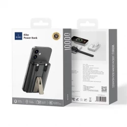 WIWU Elite Power Bank 10000mAh Portable Charger with Built-in Cables and Wireless Charging Stand