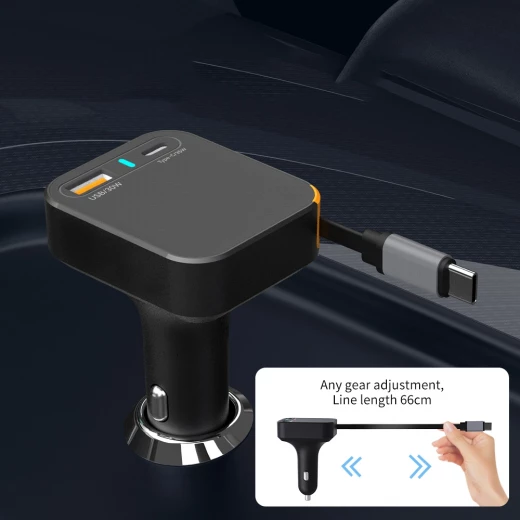 WiWU Helix 65W Car Charger: Triple Port, Fast Charging, USB-C Cable - Wiwu - Image 5
