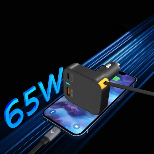 WiWU Helix 65W Car Charger: Triple Port, Fast Charging, USB-C Cable - Wiwu - Image 6