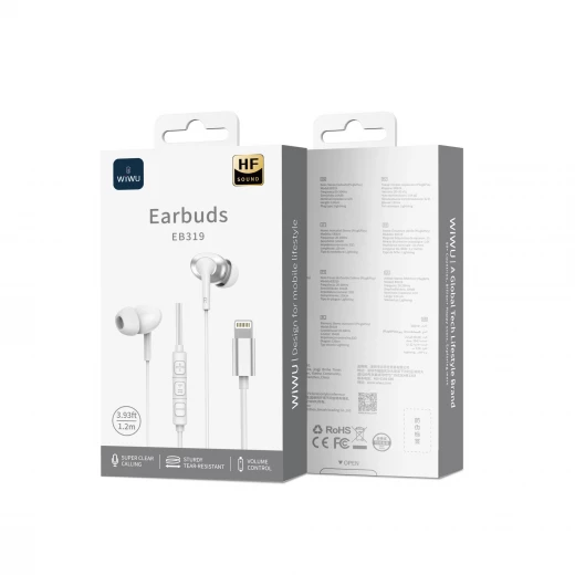 WiWU EB319 Lightning Earbuds: High-Fidelity Audio for iPhone & iPad, White - Wiwu - Image 2