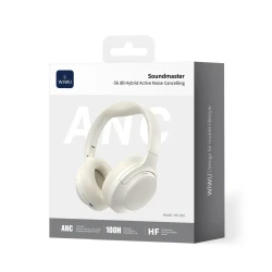 سماعات Soundmaster ANC 100H اللاسلكية، لون أبيض، تقنية إلغاء الضوضاء النشط ANC، صوت عالي الجودة، تصميم مريح للاستخدام الطويل والمكالمات والموسيقى
