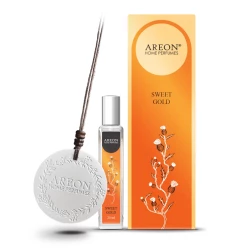معطر جو AREON ديسك سويت جولد بحجم 20 مل، مثالي للسيارة، الخزانة، والمنزل: مزيج عطري يجمع بين التوابل الشرقية، الفانيليا، حبوب التونكا، مع لمسة من الفواكه المجففة والنفحات الخشبية