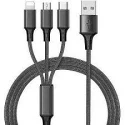 كابل شحن سريع USB 3 في 1، متعدد المنافذ، أسود، 1.2 متر