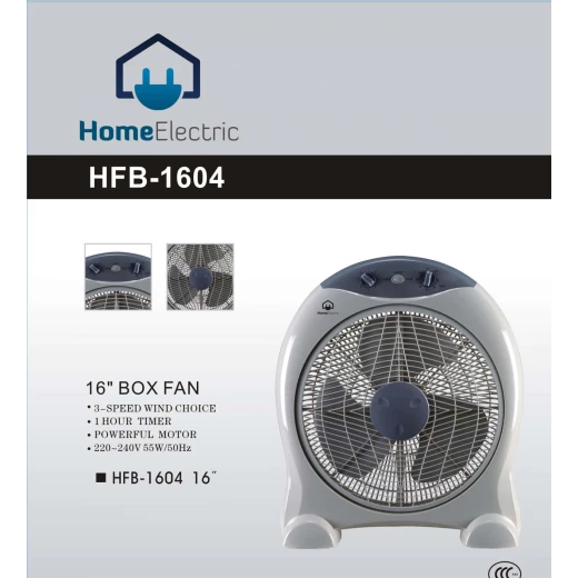 مروحة صندوق HFB1604 بتصميم أنيق مع 3 إعدادات للسرعة ومؤقت لمدة ساعة واحدة. تمنحك هذه المروحة تبريدًا فعالًا باللون الأسود مع كفالة لمدة سنة. - هوم الكترك - Image 2