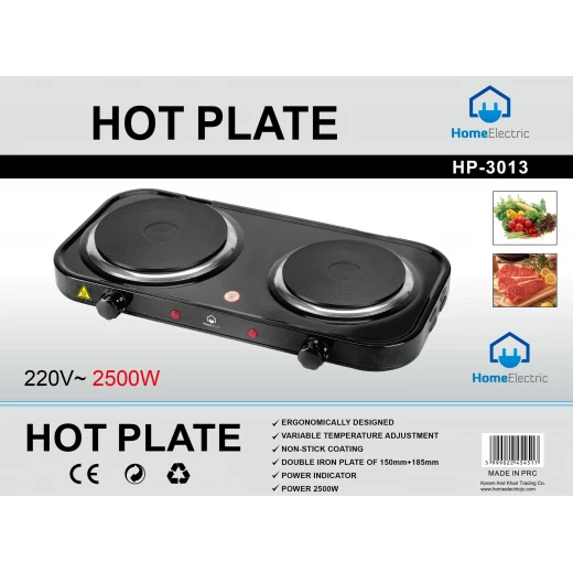 HP3013 Electric Cooktop Double Burner 2000W Aluminum Surface 185mm Diameter One Year Warranty Ideal for Kitchens Easy to Clean Durable Design Efficient Heating Technology - Home electric - Image 2