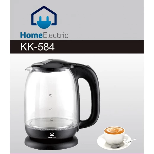 غلاية ماء كهربائية KK584 من الستانلس ستيل والزجاج بتصميم أنيق، سعة 1.7 لتر، تسخين سريع، موفرة للطاقة، بضمان 1 سنة، مثالية للاستخدام المنزلي والمكتبي - هوم الكترك - Image 2