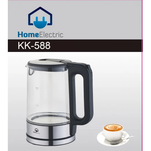 KK588 Electric Kettle with Stainless Steel and Glass Construction, 1.7 Liter Capacity, 2200W Power, and a 1 Year Warranty for Efficient and Stylish Water Heating - Home electric - Image 2