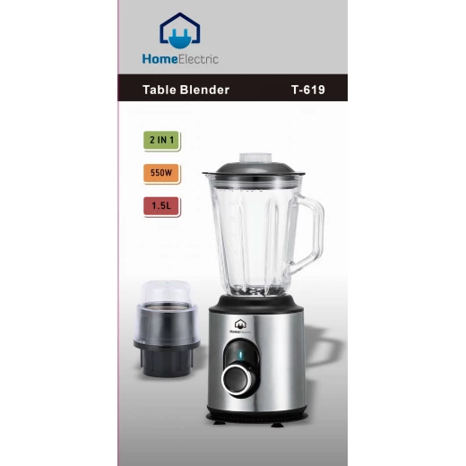 T619 Table Blender Stainless Steel Housing 2 Speed Pulse Function 1.5 Liter Glass Jar Included Integrated Grinder Feature LED Indicator 1 Year Warranty - Home electric - Image 2