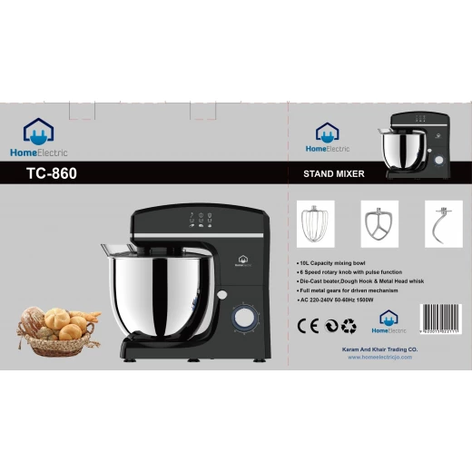 TC860 Food Mixer 10.0L Capacity Stainless Steel Bowl 6 Speed Settings - Home electric - Image 2