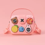 Picocici Kids Pink Crossbody Bag with Cartoon Box Design: Adorable 2 Compartment Purse for Girls, Adjustable Strap - Picocici