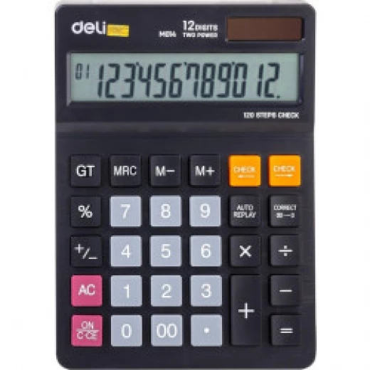 آلة حاسبة مكتبية كبيرة DELI 1420 BLACK بـ 12 خانة وطاقة مزدوجة وشاشة كبيرة - ديلي - Image 4