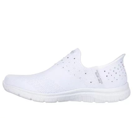 Skechers Women's Slip Ins Virtue Starlight White 37.5 US Size: Effortless Comfort Engineered Knit Rhinestone Embellished Shoes - Skechers - Image 5