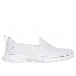 Skechers Women's GO WALK 7 Slip On Walking Shoes White Engineered Knit Upper with Air Cooled Goga Mat Insole Ultra Go Cushioning & Hyper Pillar Technology Size 37.5 - Skechers
