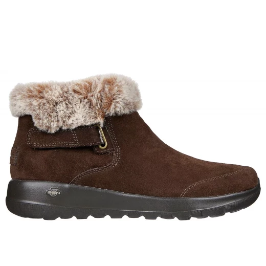 Skechers Women's On The Go Joy First Glance Bootie Coffee 38 with 3M Scotchgard Suede Faux Fur Trim and 5 GEN Technology for Comfort and Support
