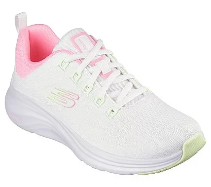 حذاء رياضي نسائي Skechers Vapor Foam، حذاء جري خفيف الوزن برباط علوي، تصميم شبكي هندسي، نعل داخلي من إسفنج ميموري فوم مبرد بالهواء، ونعل أوسط من Lite-Foam، مقاس 37، أبيض اللون