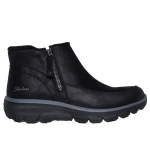بوت كاحل Skechers Easy Going نسائي أسود 38.5 يتميز بجزء علوي من الجلد النباتي وبطانة من الشانيل وسحاب جانبي ونعل داخلي من رغوة الذاكرة المبردة بالهواء للدفء والراحة - سكيتشرز