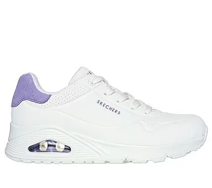 Skechers Women's Uno Pop Back Lace Up Sneaker White/Purple 38 Featuring Air-Cooled Memory Foam Insole, Stylish Durabuck Upper, and Contrast Suede Trim for All Day Comfort - Skechers - Image 2