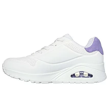 Skechers Women's Uno Pop Back Lace Up Sneaker White/Purple 38 Featuring Air-Cooled Memory Foam Insole, Stylish Durabuck Upper, and Contrast Suede Trim for All Day Comfort - Skechers - Image 4