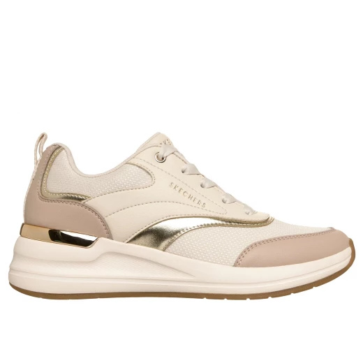 Skechers Women's Billion 2 Monroe Wedge Fit Sneakers with Duraleather and Mesh Upper, Metallic Trim, Air Cooled Memory Foam Insole, Natural Color, Size 39.5