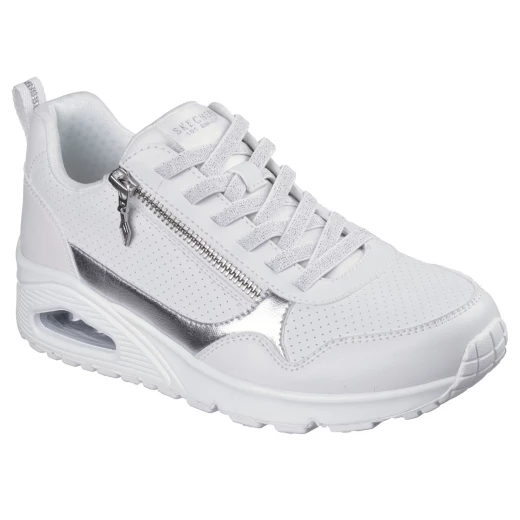 Skechers Street Women's Uno Metallic Sliders Wedge Sneaker White 36 with Duraleather Upper, Metallic Trim, Stretch Laces, Air-Cooled Memory Foam, and Skech-Air Airbag Midsole - Skechers - Image 3