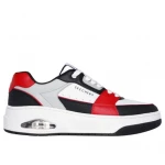 Skechers Men's Uno Court Low Post Sneaker White Red Leather Duraleather Upper Air-Cooled Memory Foam Insole Visible Skech-Air Airbag Midsole Size 42.5 Court Style Shoe - Skechers