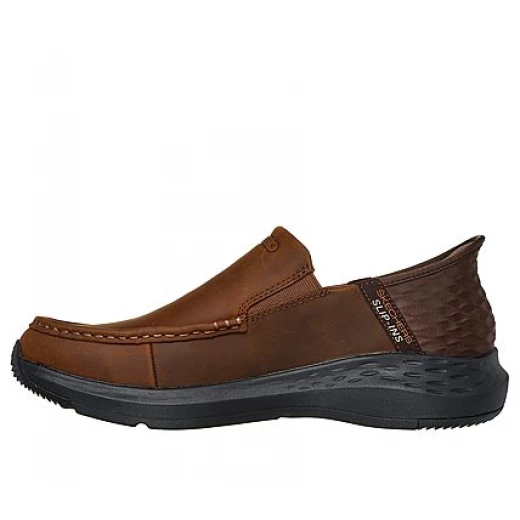 Skechers Men's Slip-ins Parson Oswin Comfort Moc Toe Shoes Brown Leather Upper with Heel Pillow, Air Cooled Memory Foam Insole, and Goga Mat Arch Support, Size 41 - Skechers - Image 3