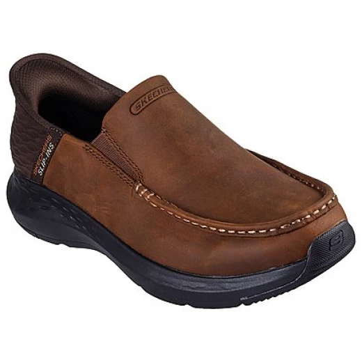 Skechers Men's Slip-ins Parson Oswin Comfort Moc Toe Shoes Brown Leather Upper with Heel Pillow, Air Cooled Memory Foam Insole, and Goga Mat Arch Support, Size 41 - Skechers - Image 4