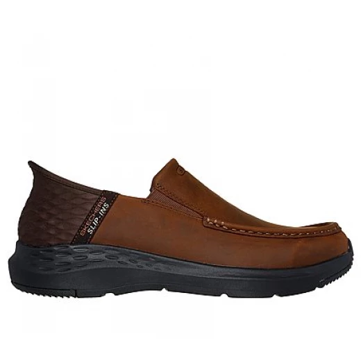 Skechers Men's Slip-ins Parson Oswin Comfort Moc Toe Shoes Brown Leather Upper with Heel Pillow, Air Cooled Memory Foam Insole, and Goga Mat Arch Support, Size 41 - Skechers - Image 5