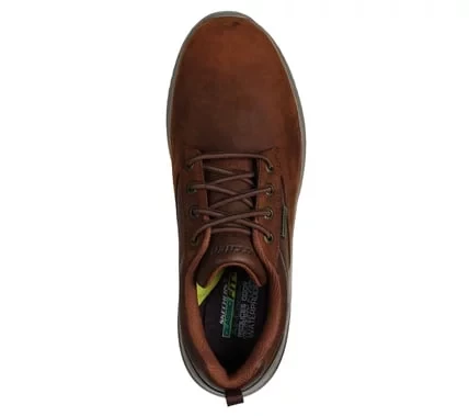 Skechers Men's Delson 3.0 Glavine Waterproof Leather Shoes in Brown, Featuring Charcoal Infused Air Cooled Memory Foam Insole and Goga Mat Arch Cushioning, Classic Fit, Size 41 - Skechers - Image 3