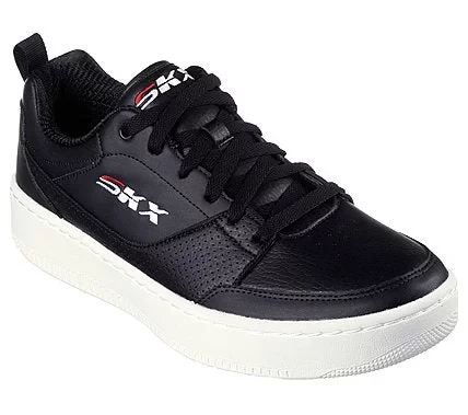 حذاء رياضي سكيتشرز سبورت كورت 92 للرجال أسود جلد صناعي مثقوب علوي شعار SKX نعل داخلي ميموري فوم بتقنية التبريد بالهواء 232472 BKW - سكيتشرز - Image 6