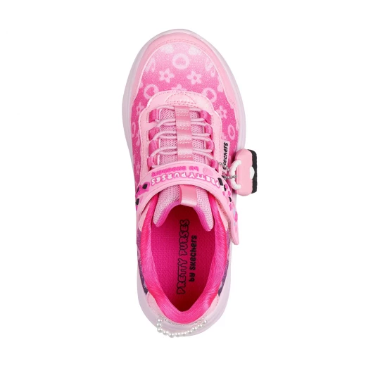 حذاء رياضي لامع من Skechers Power Jams 2.0 للبنات باللون الوردي مع أربطة مطاطية وحزام قابل للتعديل. يشمل سحر حقيبة صغير قابل للفصل. مقاس 33 - سكيتشرز - Image 4